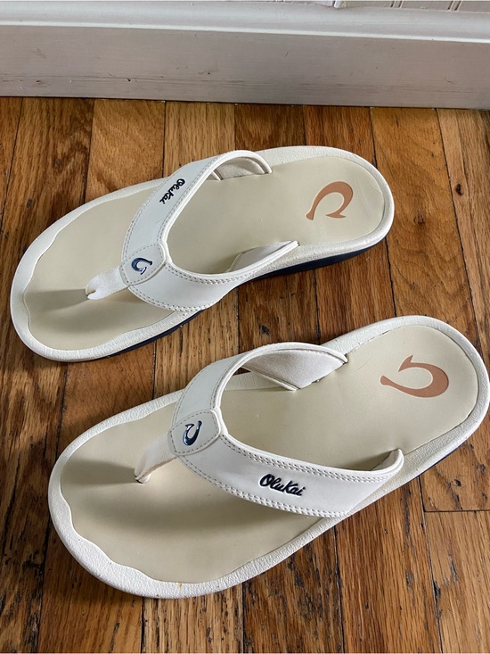 Olukai ohana mens White leather Navy Flip Flop Sandals 9 main image 7